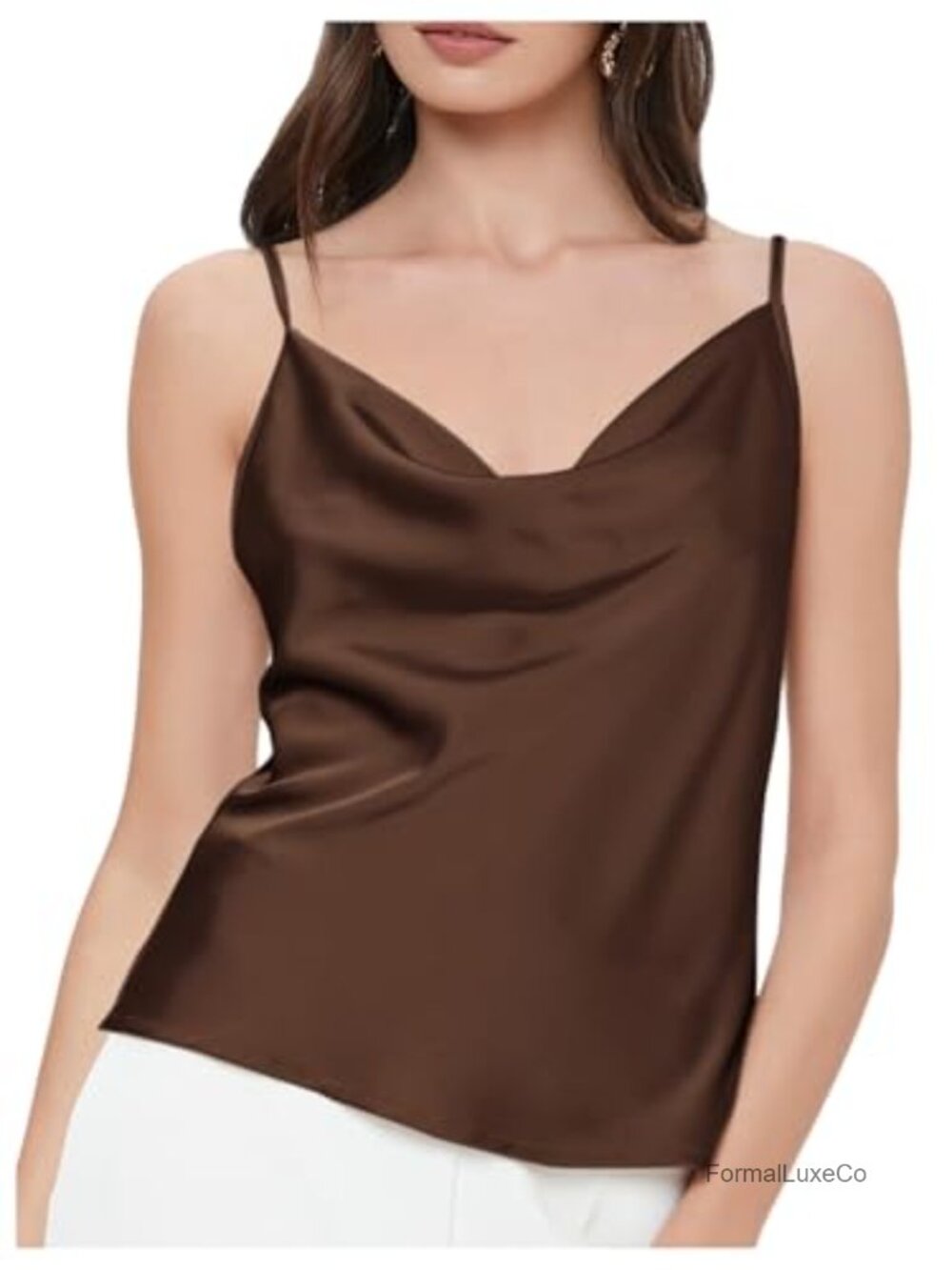 Satin Cowl Neck Camisole Sleeveless Adjustable Strap Women's Top